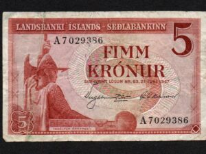 1957 ICELAND 5 KRONUR NOTE
