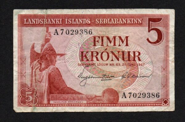 1957 ICELAND 5 KRONUR NOTE