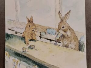 Argument in the bar.  Iceland. Signed Painting by TORI, 13x18cm, 2023