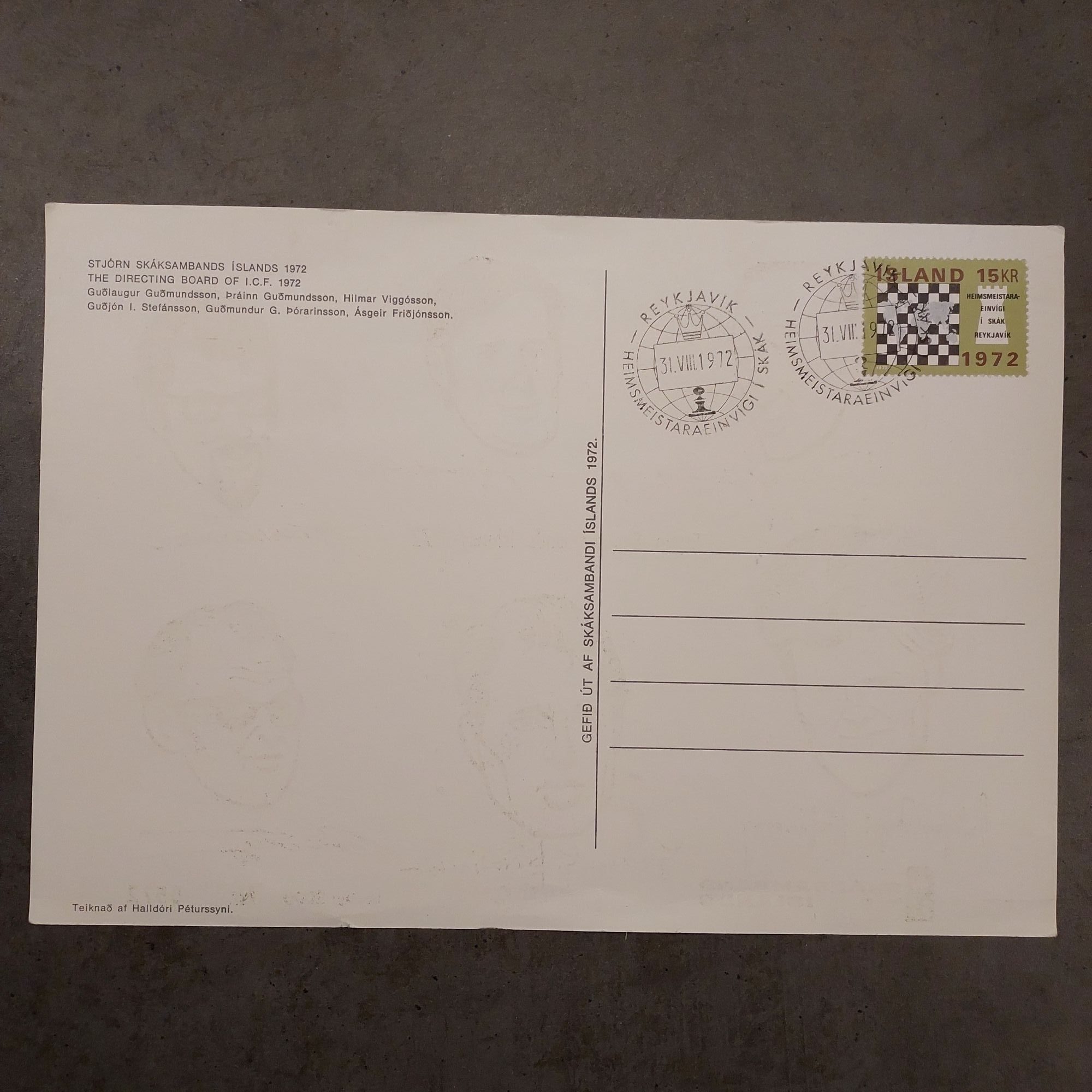 Iceland 1972 Fischer-Spassky World Chess Championship Postcard - Icelandic Chess Federation Board Caricatures - Image 2