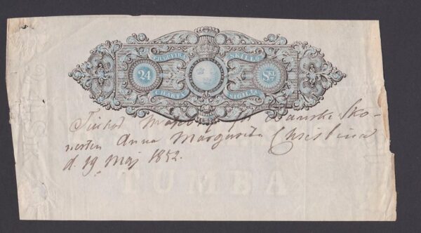 Charta Sigillata - 24 Skilling - 1852 - Sweden, Tumba - Banknote