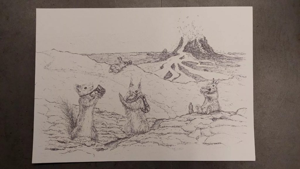 Tourists at Fagradalsfjall Volcano - Print 2/5, Signed by Artist, TORI - Iceland