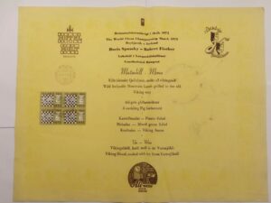 WCC 1972 - Fischer vs. Spassky Conclusional Banquet Menu - Hotel Holt
