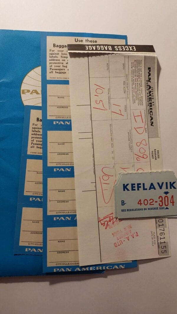 PAN AM Ticket Jacket to KEF Iceland 1970 + other items