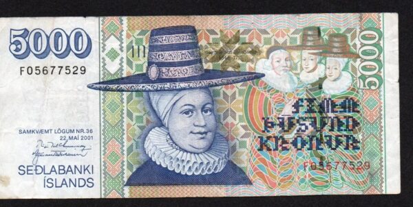 Iceland 5000 Kronur 2001 BIG - IF Signatures Banknote