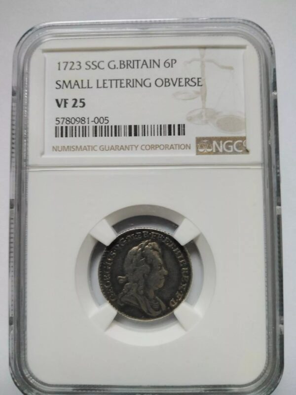 1723 George Silver Sixpence Coin Great Britain - Small Lettering Obverse VF25