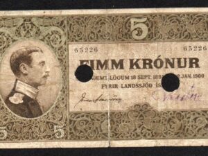 5 Kronur 1885-1900 (1900-06), Two hole punch cancelled, Iceland