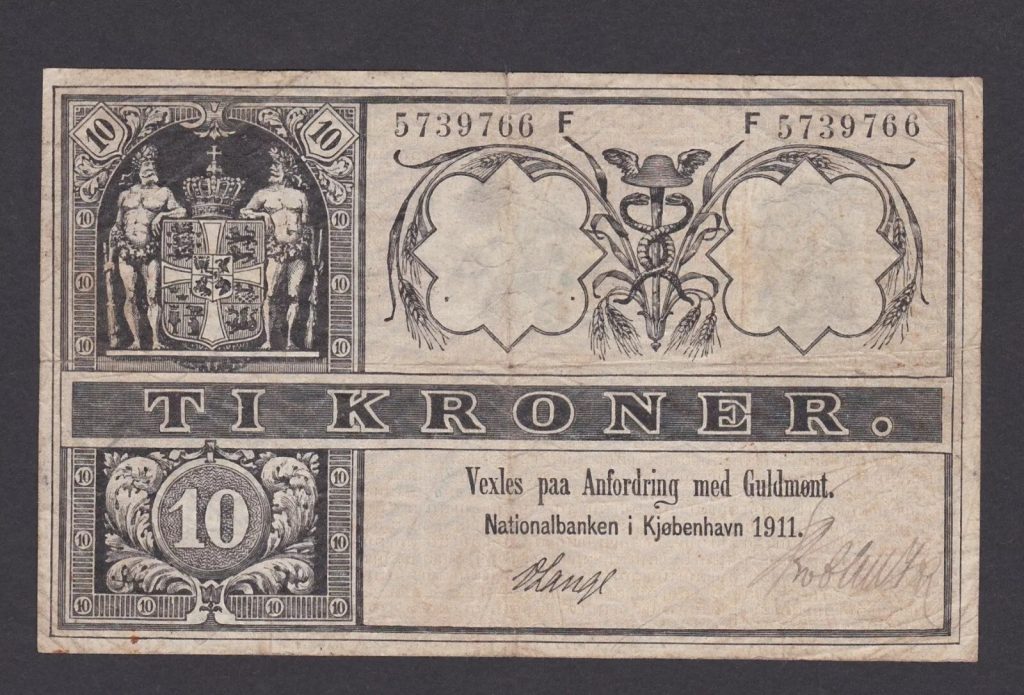 DENMARK 10 Kroner, 1911 Prefix F