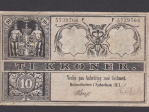 DENMARK 10 Kroner, 1911 Prefix F