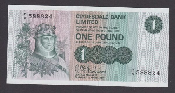 SCOTLAND, 1 POUND, CLYDESDALE BANK UNC