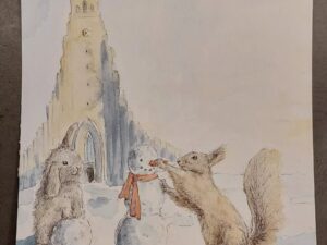 Snowman at Hallgrimskirkja. Christmas. Iceland. Signed Painting by TORI,  2023