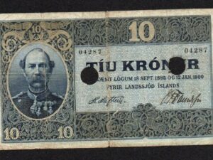 10 Kronur 1885-1900 (1900-06), Two hole punch cancelled, Iceland