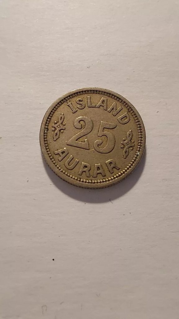 1925 25 Aurar Iceland Coin