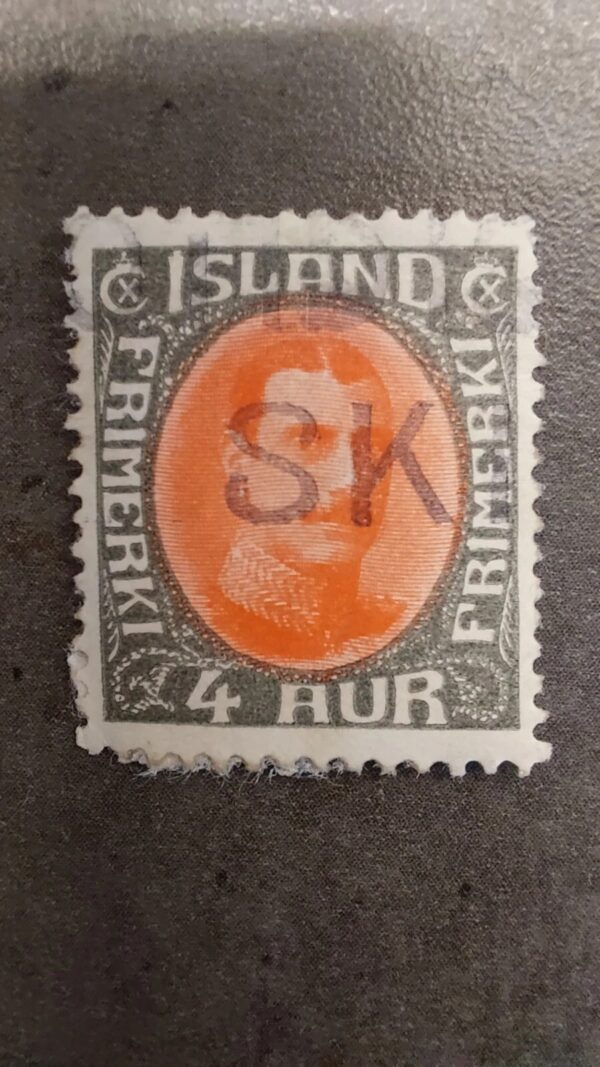 1920 King Christian X - 4 Aurar - Iceland Stamp - SK Marked