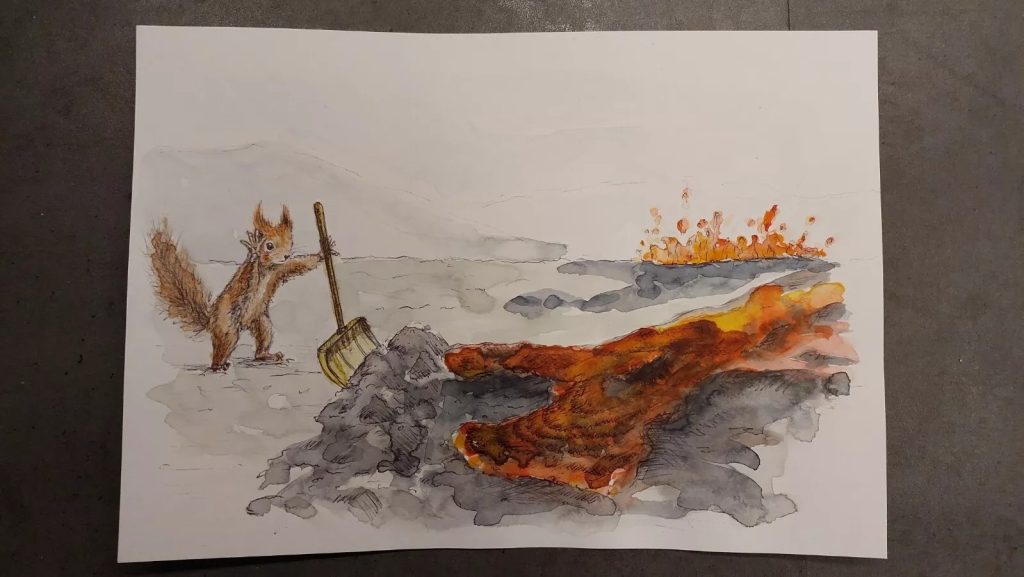 Volcano, we will stop you! Sundhnúkur, Iceland. Signed Painting by TORI, 2024