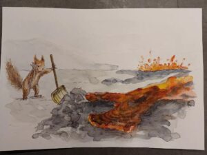 Volcano, we will stop you! Sundhnúkur, Iceland. Signed Painting by TORI,  2024