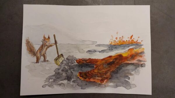 Volcano, we will stop you! Sundhnúkur, Iceland. Signed Painting by TORI,  2024