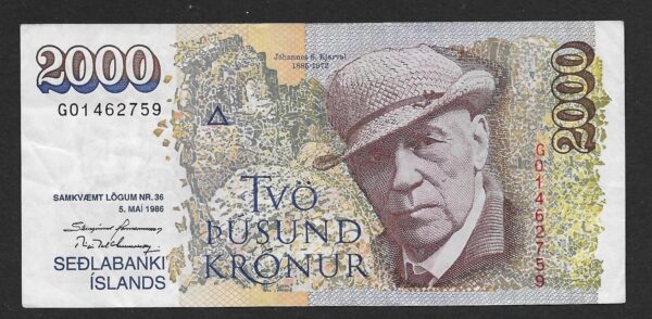 ICELAND 2000 Kronur 1986 SH - BIG Brown Signature