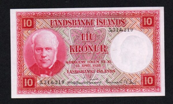Iceland 1928 (1948-1956) 10 Kronur UNC Banknote - Signature!