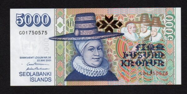 Iceland Island 5000 kronur / G series / 2001 UNC