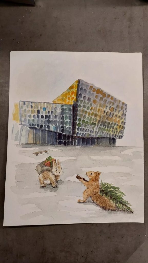 Christmas at Harpa. Reykjavik, Iceland. Signed Painting by TORI, 2023