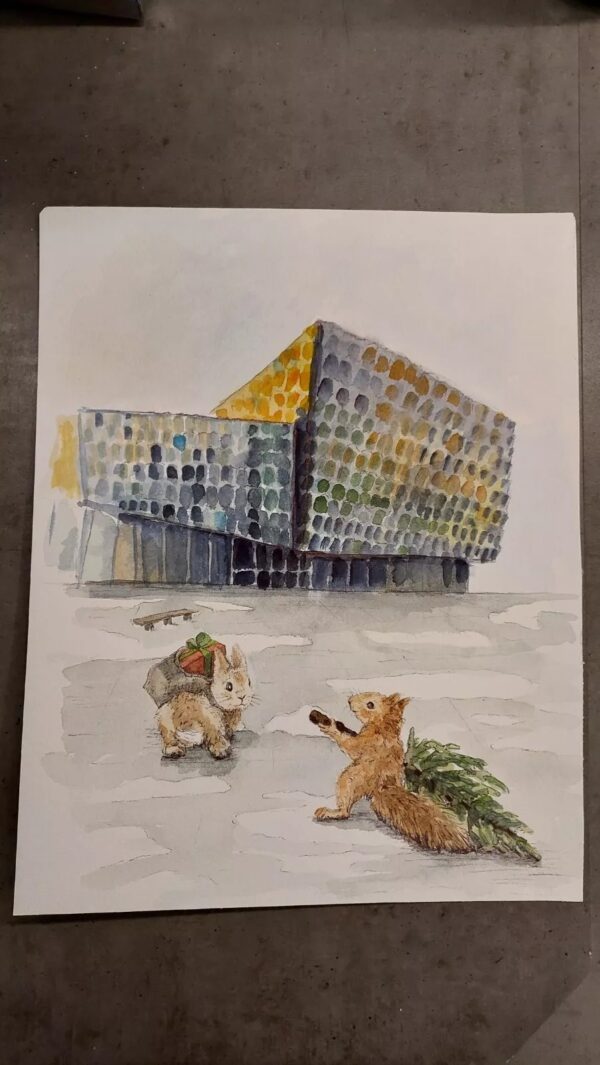 Christmas at Harpa. Reykjavik, Iceland. Signed Painting by TORI,  2023