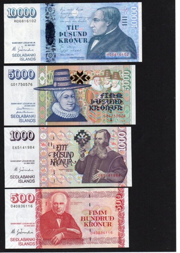 Iceland full set of kronur 2001/2019 - 500 1000 5000 10000 UNC
