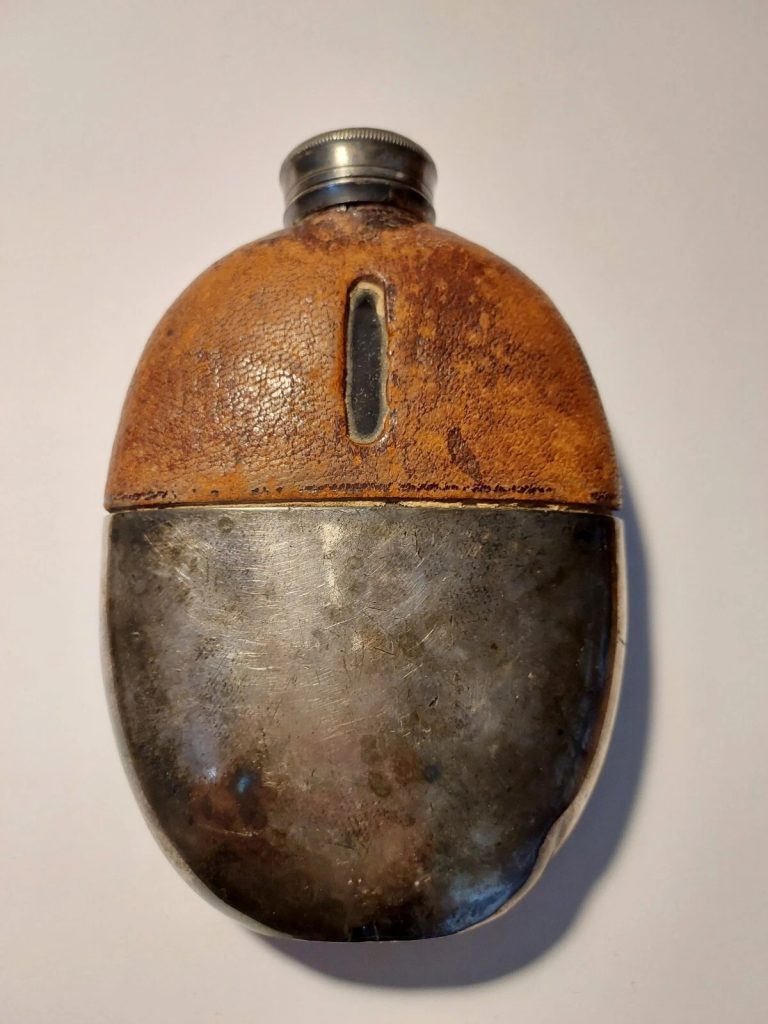 Antique James Dixon & Sons Sheffield Silver Plate Glass Leather Flask England