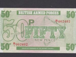 BRITISH ARMED FORCES, 50 PENCE, 6th SERIES 1972 UNC Low serial 2402