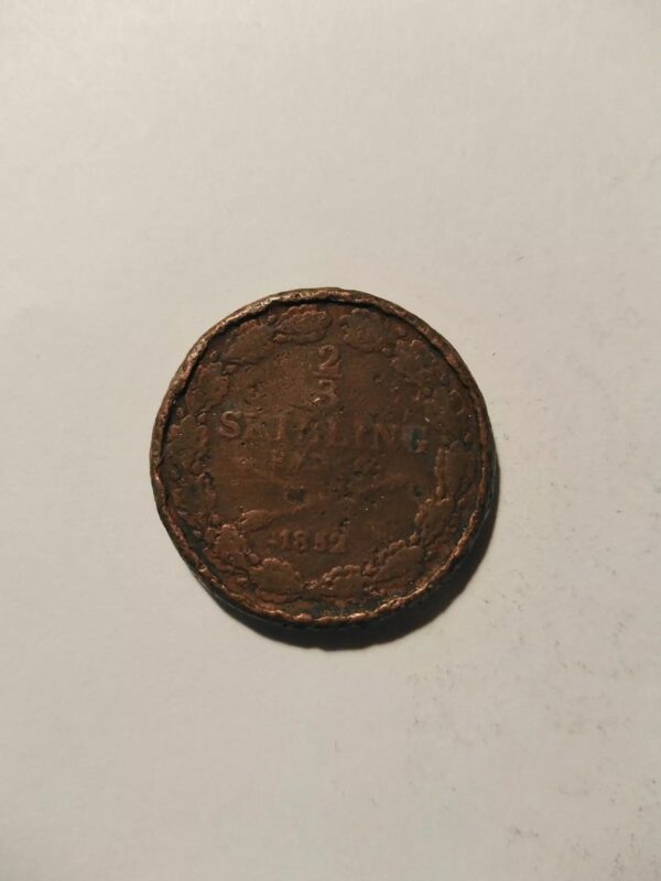 Sweden 2/3 Skilling 1852 Oscar I Copper Coin