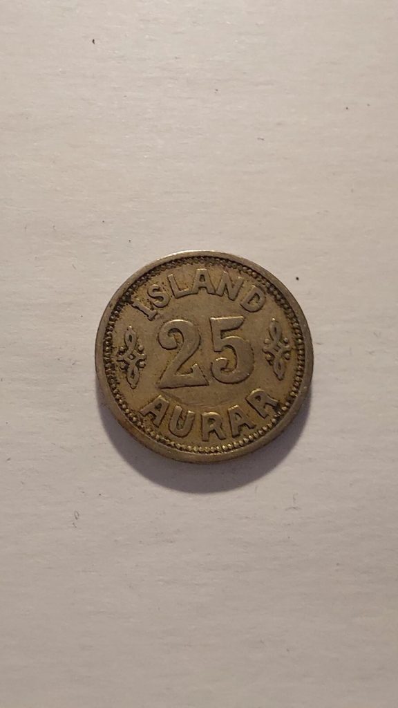 1922 25 Aurar Iceland Coin