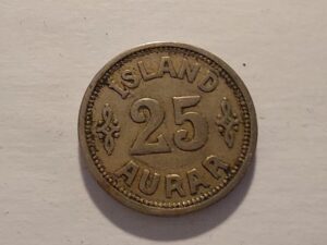 1922 25 Aurar Iceland Coin