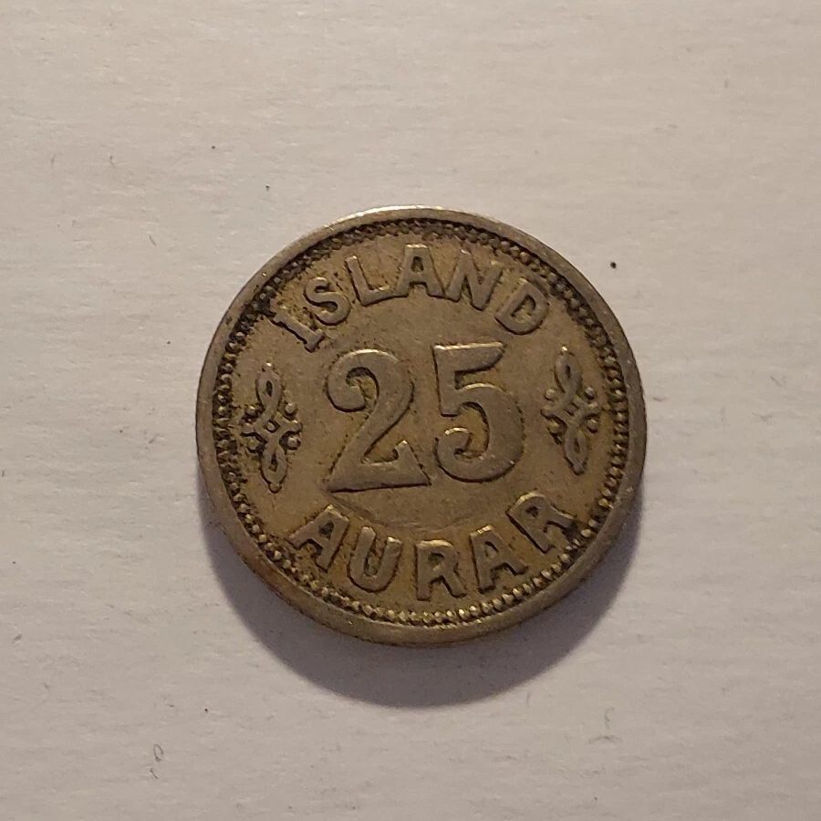 1922 25 Aurar Iceland Coin