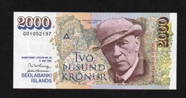 ICELAND 2000 Kronur 1986 BIG - EG Brown Signature