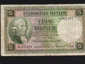 1928 ICELAND 5 KRONUR NOTE