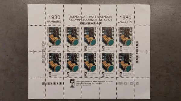 1980 - Chess in Olympics - Valletta - 50 Years - Stamp Sheet Iceland