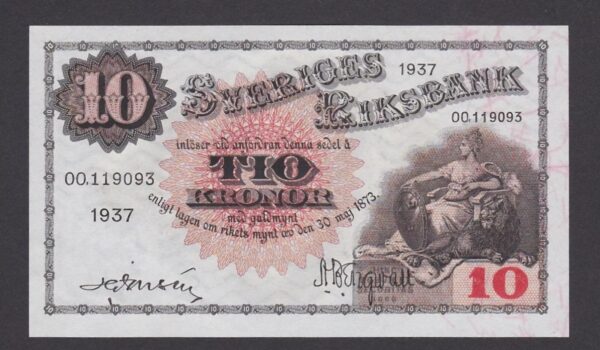 1937 - SWEDEN - 10 Kronor Banknote UNC
