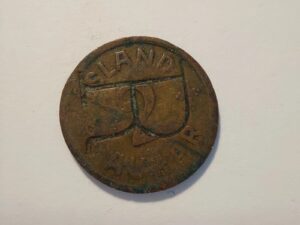 ICELAND 2 Aurar 1942 Made into Private Currency / Token - R/S