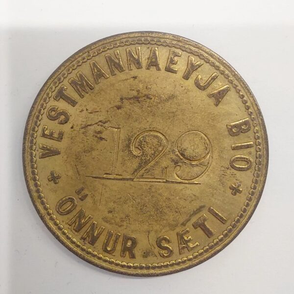 Seat token from the Burned Vestmannaeyjar Bio - Cinema 1973 Eruption - Iceland