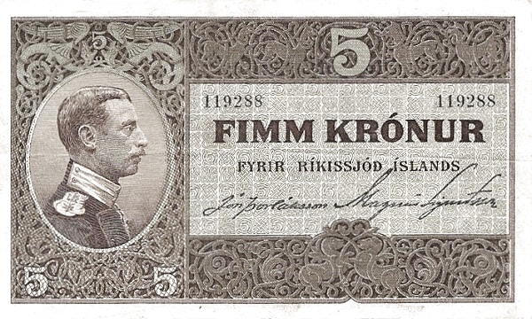 5 Krónur 1925 – Iceland (Pick P-19)