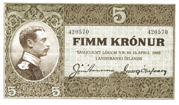 5 Krónur 1929 – Iceland (Pick P-23)