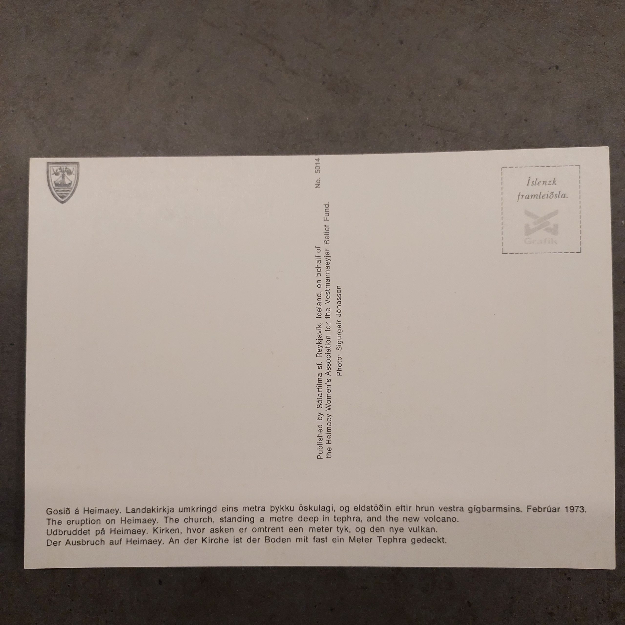 Iceland Heimaey Eruption 1973 Postcard - Landakirkja Church with Volcanic Fire Pillar - Image 2