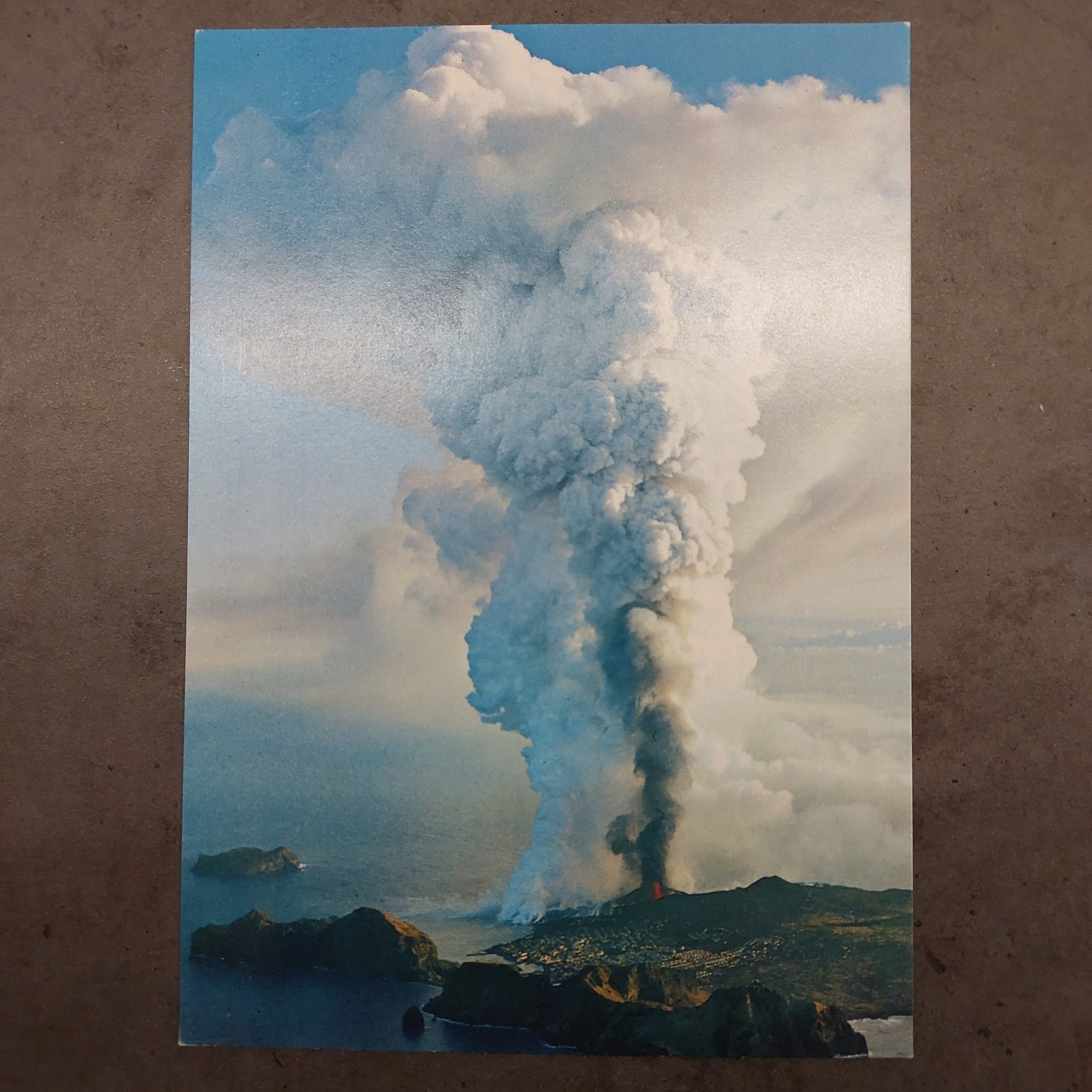 Heimaey eruption 1973 postcard smoke column