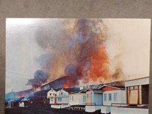 Heimaey eruption 1973 postcard lava fountains houses