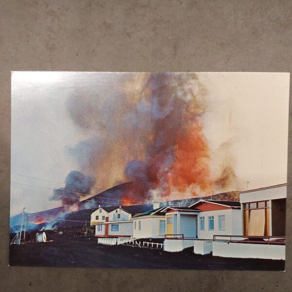 Heimaey eruption 1973 postcard lava fountains houses