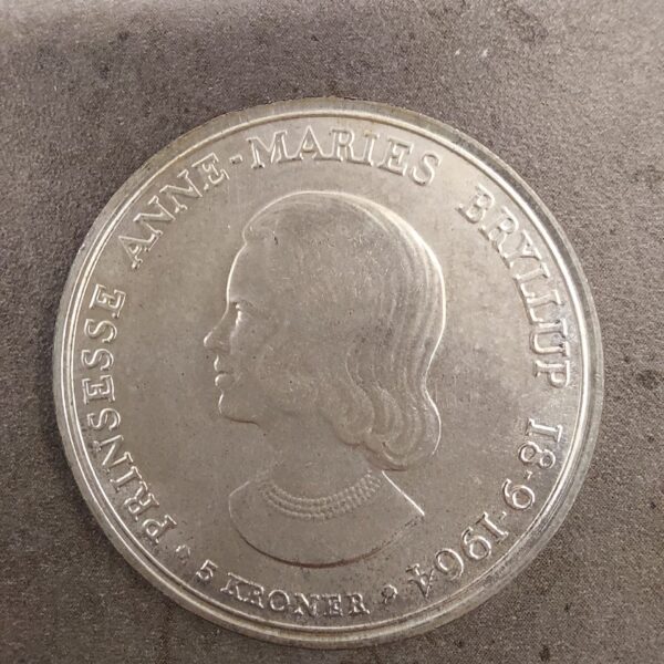 Denmark 5 Kroner 1964 Anne-Marie wedding coin