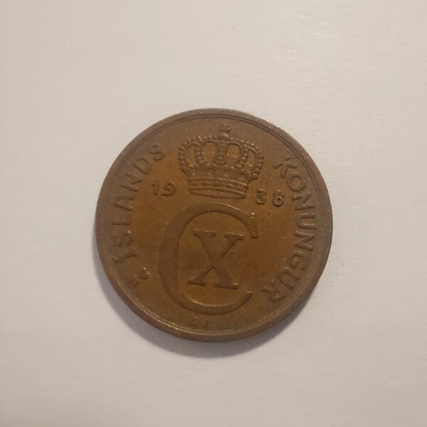 Iceland 2 Aurar 1938 Coin - Christian X Monogram