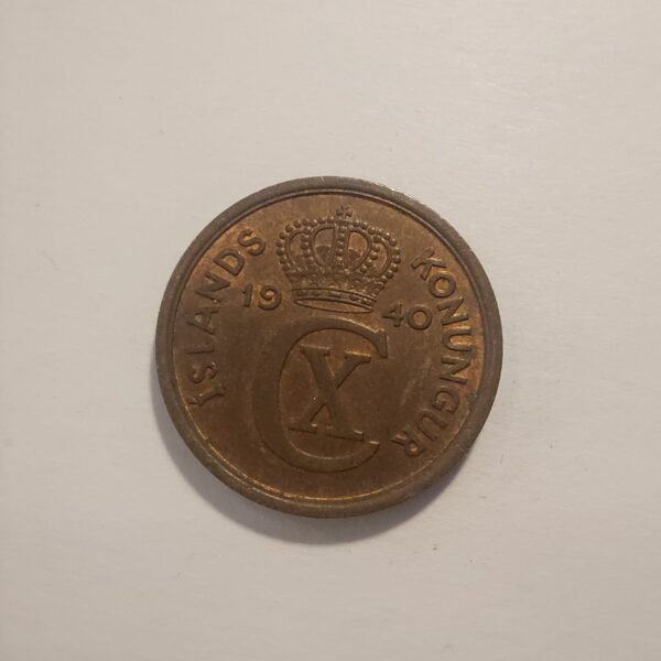 Iceland 2 Aurar 1940 Coin - Christian X Monogram
