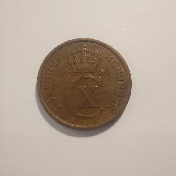 Iceland 2 Aurar 1931 Coin - Christian X Monogram