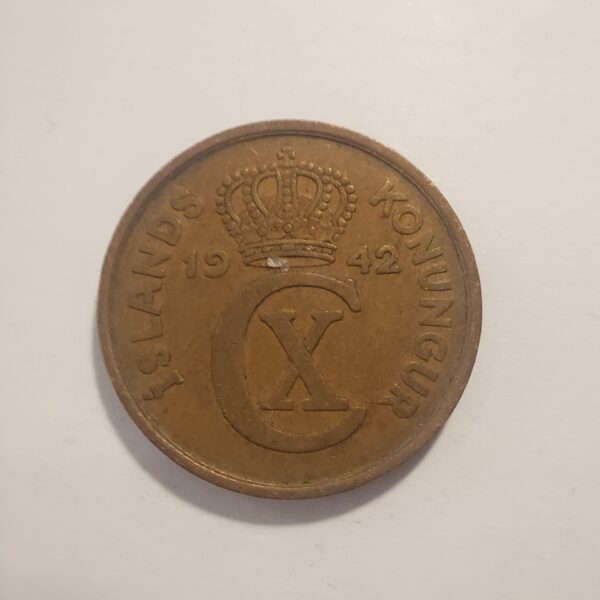 ICELAND 5 AURAR 1942 COIN